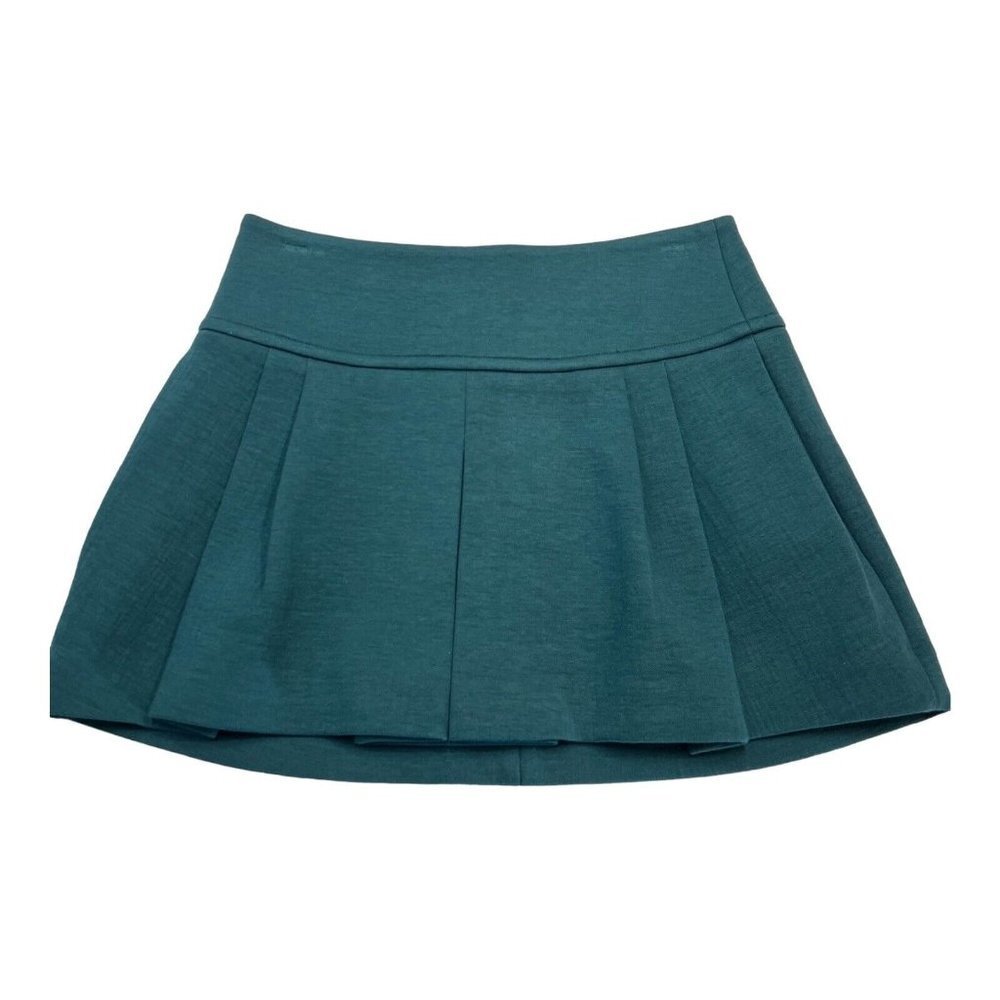 Vince Womens S Pleated Front Mini Skirt Dark Green Pockets Back Zip